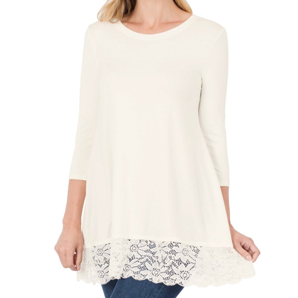 6 PACK!!  LUXE RAYON 3/4 SLEEVE ROUND NECK LACE BOTTOM  80-109
